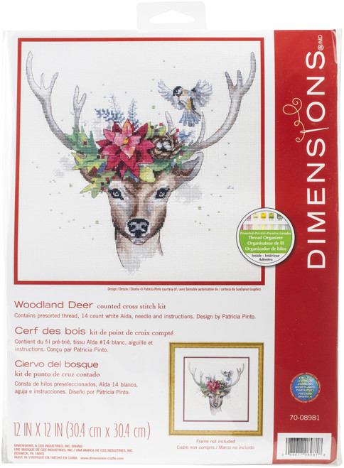 Dimensions Counted Cross Stitch Kit 12"X12"-Woodland Deer (14 Count) 70-08981 - 088677089818