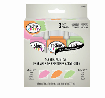 Testors Craft Acrylic Paint Set 3/Pkg-Glow - 297610 - 020066313999