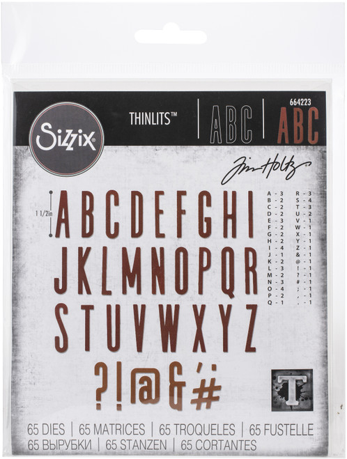 Sizzix Thinlits Dies By Tim Holtz 65/Pkg-Alphanumeric, Classic Upper - 664223 - 630454258889