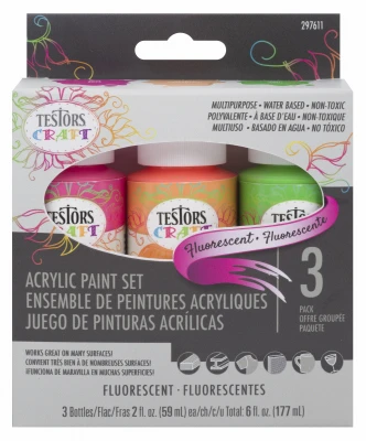 Testors Craft Acrylic Paint Set 3/Pkg-Fluorescent - 297611 - 020066314002