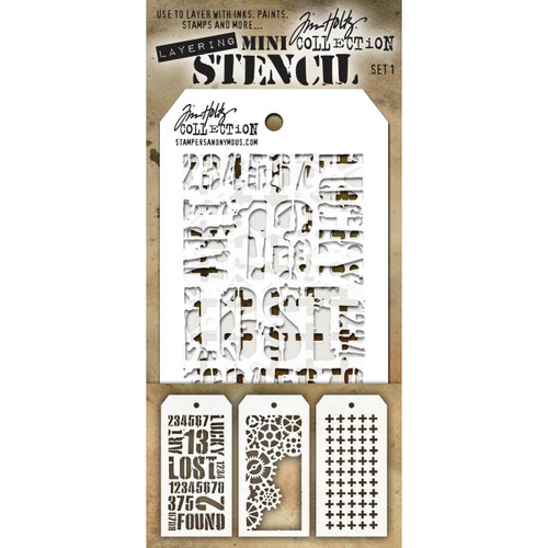 Tim Holtz Mini Layered Stencil Set 3/Pkg-Set #1 - MTS-1