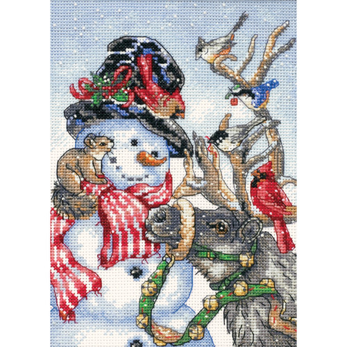 Dimensions Gold Petite Counted Cross Stitch Kit 5"X7"-Snowman & Reindeer (18 Count) 8824 - 088677088248