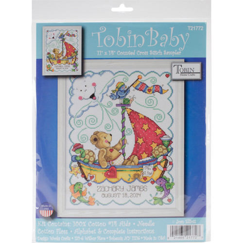 Tobin Counted Cross Stitch Kit 11"X14"-Sail Away Baby Birth Record (14 Count) T21772 - 021465217727