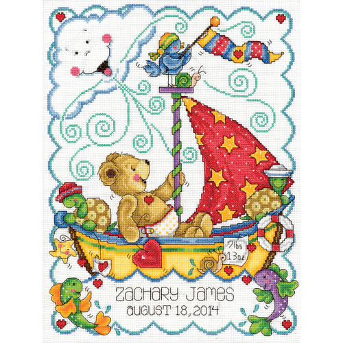 Tobin Counted Cross Stitch Kit 11"X14"-Sail Away Baby Birth Record (14 Count) T21772