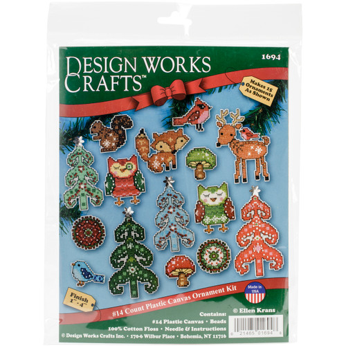 Design Works Plastic Canvas Ornament Kit 1" Set of 15-Woodland Friends (14 Count) - DW1694 - 021465016948