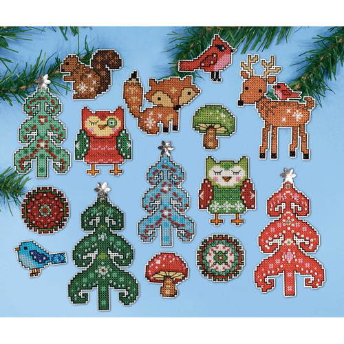 Design Works Plastic Canvas Ornament Kit 1" Set of 15-Woodland Friends (14 Count) - DW1694