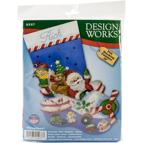 Design Works Felt Stocking Applique Kit 18" Long-Flying Santa - DW5237 - 021465052373