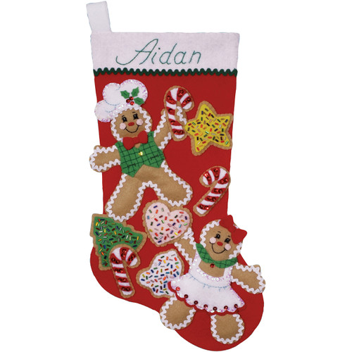 Design Works Felt Stocking Applique Kit 18" Long-Gingerbread Friends - DW5240