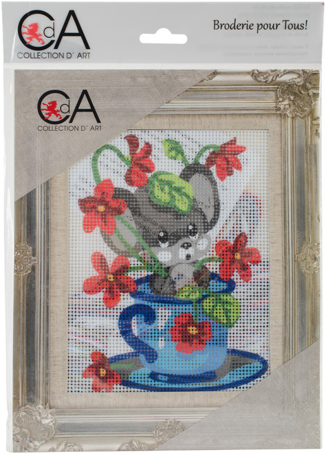 Collection D'Art Stamped Needlepoint Kit 5.5"X7"-Mouse In Cup CD3331K - 4744251013872