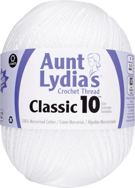 Aunt Lydia's Classic Crochet Thread Size 10 Jumbo-White - 153-201 - 073650902598