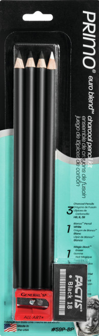 General's Primo Euro Blend Charcoal Pencil Kit 6pcs- - 59P-BP - 044974590303