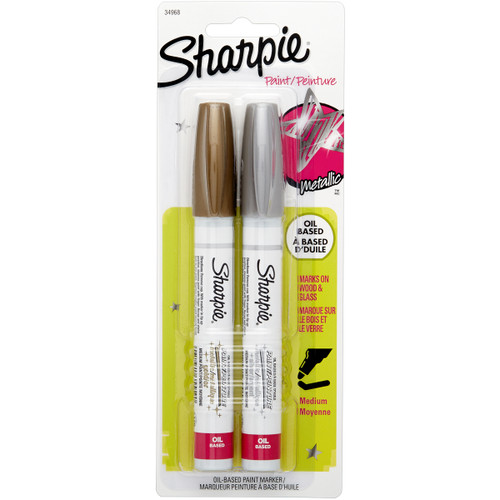 Sharpie Medium Point Oil-Based Paint Markers 2/Pkg-Gold, Silver 34968PP - 071641349681