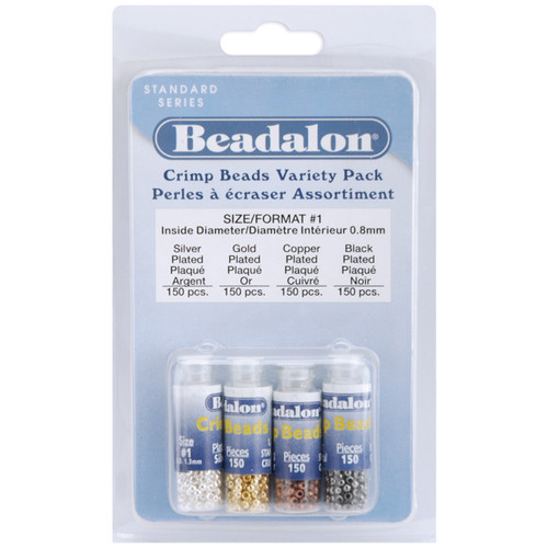 Beadalon Crimp Beads Variety Pack Size 1 600/Pkg-Silver-, Gold-, Copper- & Black-Plated - 305X109 - 035926095991