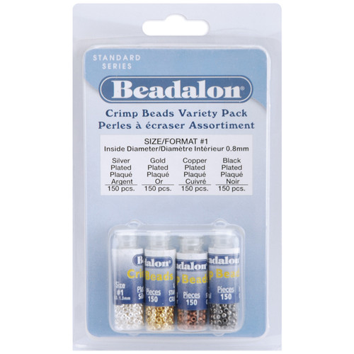 Beadalon Crimp Beads Variety Pack Size 1 600/Pkg-Silver-, Gold-, Copper& Black-Plated 305X109 - 035926095991