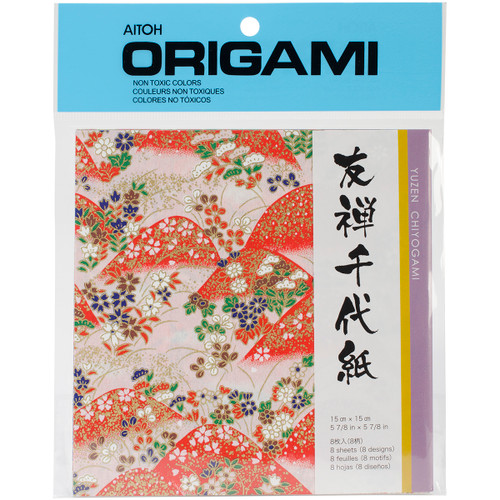 Aitoh Origami Paper 5.875"X5.875" 8/Pkg-Yuzen Washi Red YZA350E - 762867014223