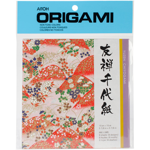 Aitoh Origami Paper 5.875"X5.875" 8/Pkg-Yuzen Washi Red - YZA350E - 762867014223
