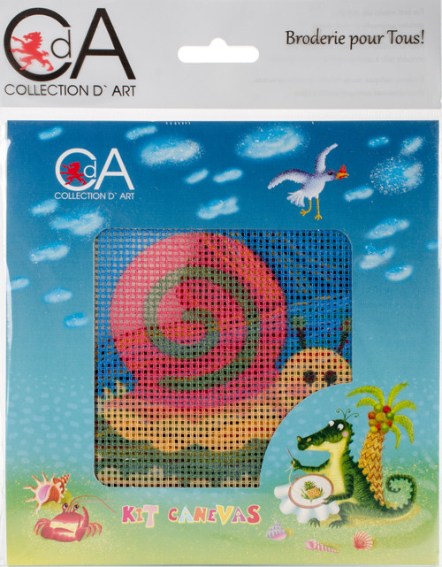 Collection D'Art Stamped Needlepoint Kit 4"X4"-Snail CD1022K - 5206575110228