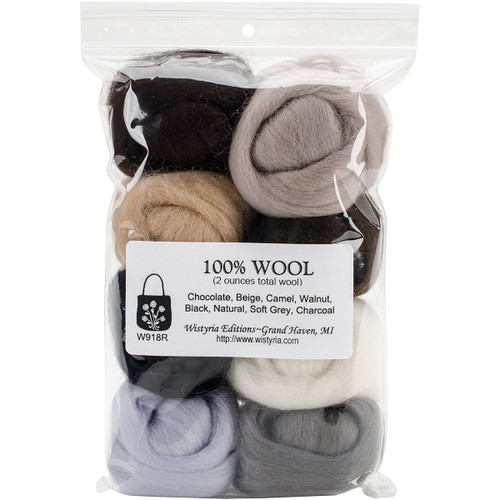 Wistyria Editions Wool Roving 15" .25oz 8/Pkg-Neutrals WR-918 - 816463011787