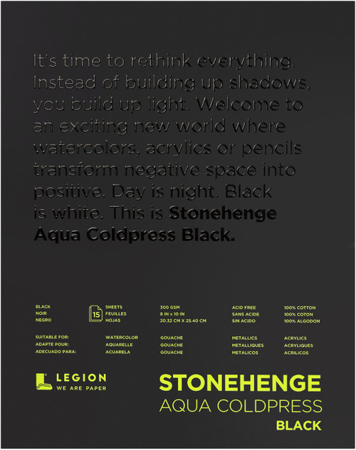 Stonehenge Aqua Block Coldpress Pad 8"X10" 15 Sheets/Pkg-Black 140lb -SQCBK810 - 645248441033