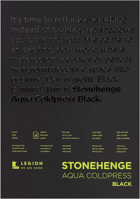 Stonehenge Aqua Block Coldpress Pad 10"X14" 15 Sheets/Pkg-Black 140lb - SQCBK101 - 645248441057 Stonehenge Aqua Block Coldpress Pad 10"X14" 15 Sheets/Pkg-Black 140lb - SQCBK101 - 645248441057