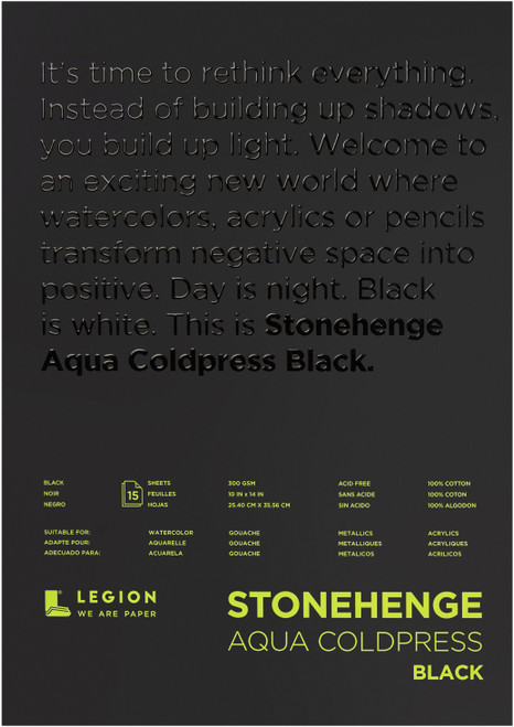 Stonehenge Aqua Block Coldpress Pad 10"X14" 15 Sheets/Pkg-Black 140lb SQCBK101 - 645248441057