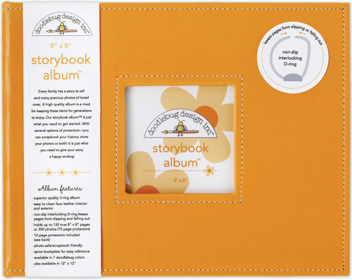 Doodlebug Storybook D-Ring Album 8"X8"-Tangerine - DBSBA8-2736 - 842715027367