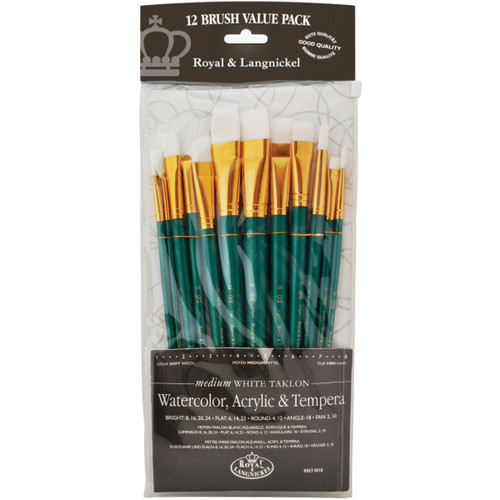 Royal&Langnickel(R) White Taklon LongHandle Value Brush Pack-Medium, 12/Pkg RSET9310 - 090672060556