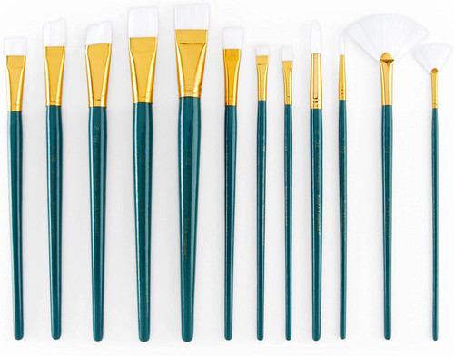 Royal&Langnickel(R) White Taklon LongHandle Value Brush Pack-Medium, 12/Pkg - RSET9310