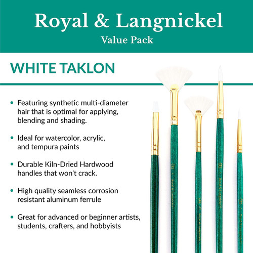 Royal&Langnickel(R) White Taklon LongHandle Value Brush Pack-Medium, 12/Pkg RSET9310