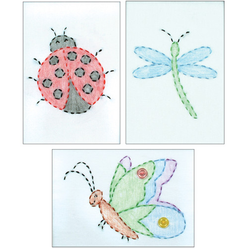 Jack Dempsey Stamped Embroidery Kit Samplers 6"X8" 3/Pkg-Cute As A Bug - 4080 562 - 013155925623