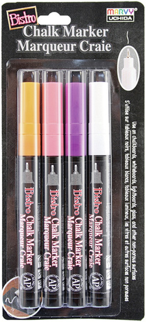 Uchida Bistro Chalk Marker Extra Fine Point Set 4/Pkg-White & 3 Fluorescents 485-4H - 028617486024