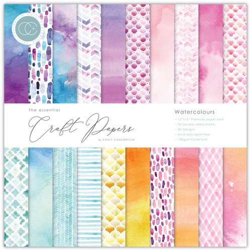 Craft Consortium Double-Sided Paper Pad 12"X12" 30/Pkg-Watercolors, 20 Designs CCPAD003 - 50603946259875060394625987