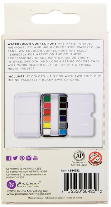 Prima Watercolor Confections Watercolor Pans 12/Pkg-The Classics 584252