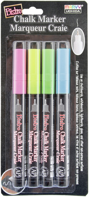 Uchida Bistro Chalk Marker Extra Fine Point Set 4/Pkg-Fluorescents -Blue, Green, Yellow & Pink 485-4A - 028617486000