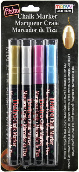 Uchida Bistro Chalk Marker Fine Point Set 4/Pkg-Metallics Gold, Silver, Red & Blue 482-4M - 028617484341