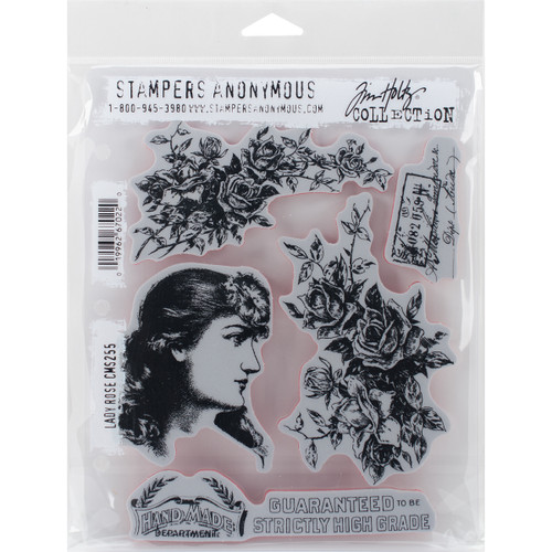 Tim Holtz Cling Stamps 7"X8.5"-Lady Rose CMS-255 - 019962670220