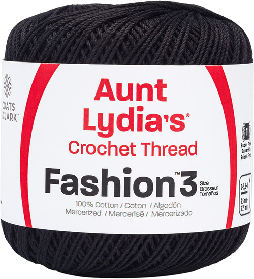 Aunt Lydia's Fashion Crochet Thread Size 3-Black - 182-12 - 073650792083