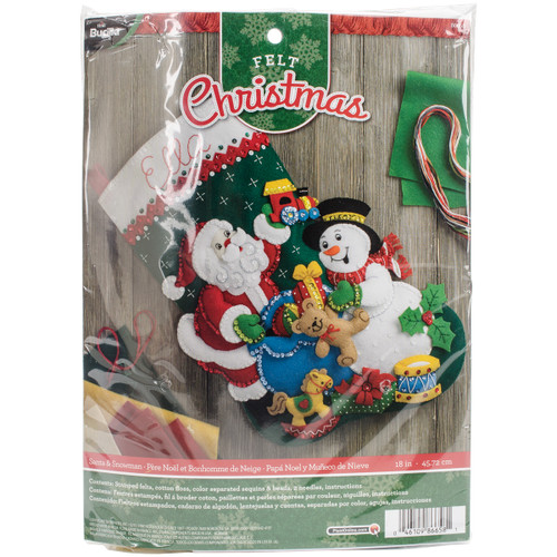 Bucilla Felt Stocking Applique Kit 18" Long-Santa & Snowman -86658 - 046109866581