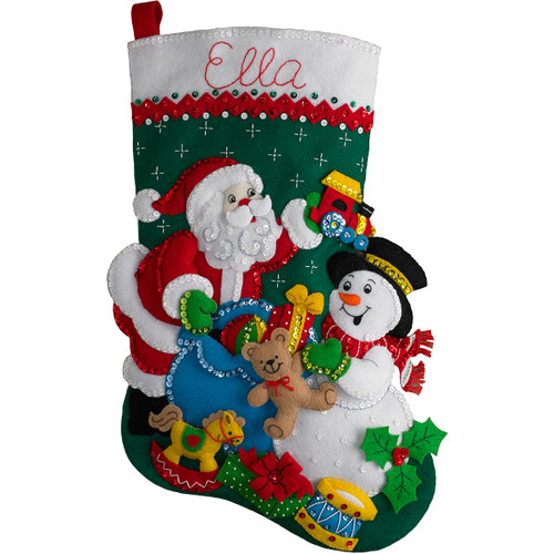 Bucilla Felt Stocking Applique Kit 18" Long-Santa & Snowman 86658