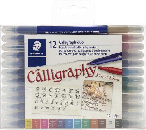 Staedtler Double Ended Calligraphy Markers 12/Pkg-Assorted Colors - TB12LU - 40078170428614007817042861
