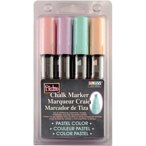 Uchida Bistro Chalk Marker Chisel Tip Set 4/Pkg-Pastel Yellow, Pink, Green & Blue - 483-4P - 028617483221 Uchida Bistro Chalk Marker Chisel Tip Set 4/Pkg-Pastel Yellow, Pink, Green & Blue - 483-4P - 028617483221