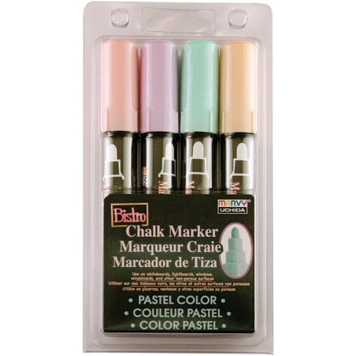 Uchida Bistro Chalk Marker Broad Point Set 4/Pkg-Pastel Yellow, Pink, Green & Yellow 480-4P - 028617481548