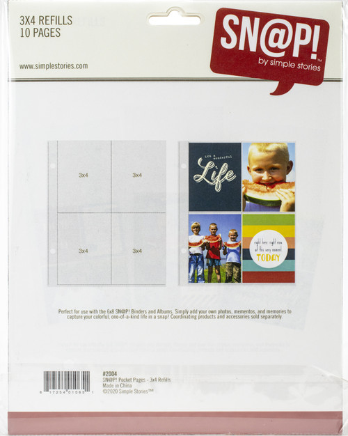 Simple Stories Sn@p! Pocket Pages For 6"X8" Binders 10/Pkg-(4) 3"X4" Pockets - SS2004