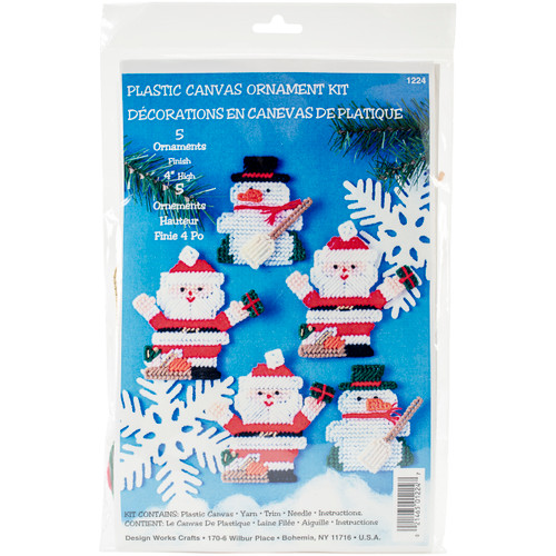 Design Works Plastic Canvas Ornament Kit 4" Set of 5-Santa & Snowman (7 Count) DW1224 - 021465012247