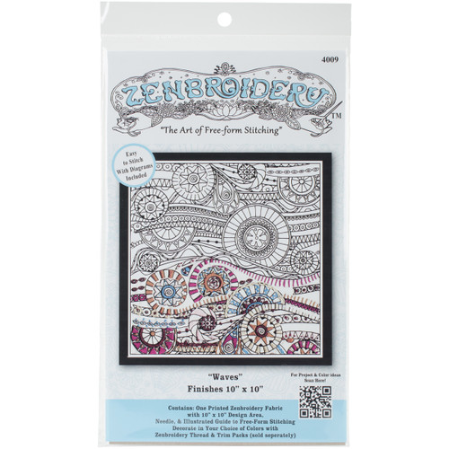 Design Works/Zenbroidery Stamped Embroidery Kit 10"X10"-Waves -DW4009 - 021465040097