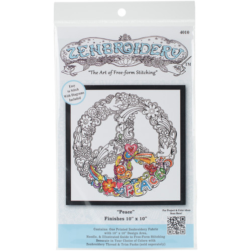 Design Works/Zenbroidery Stamped Embroidery Kit 10"X10"-Peace -DW4010 - 021465040103