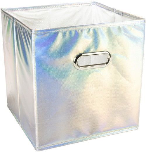 Square Fabric Storage Cube 10.5"X10.5"X11"-Silver Reflective 1111-SIREF
