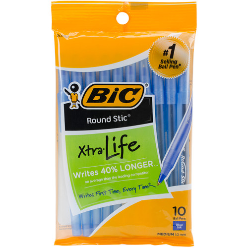 BIC Round Stic Medium Ballpoint Pens 10/Pkg-Blue GSMP-101BL - 070330201224