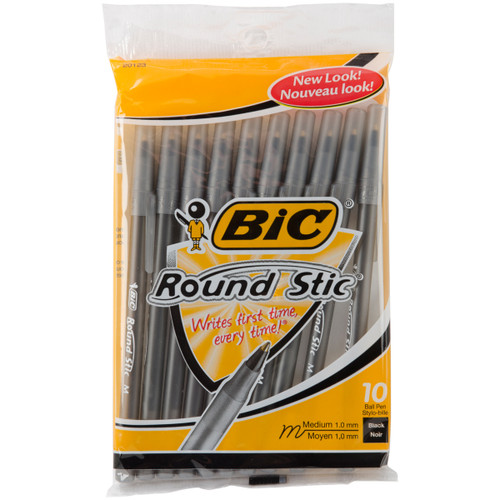 BIC Round Stic Medium Ballpoint Pens 10/Pkg-Black GSMP-101BK - 070330201231