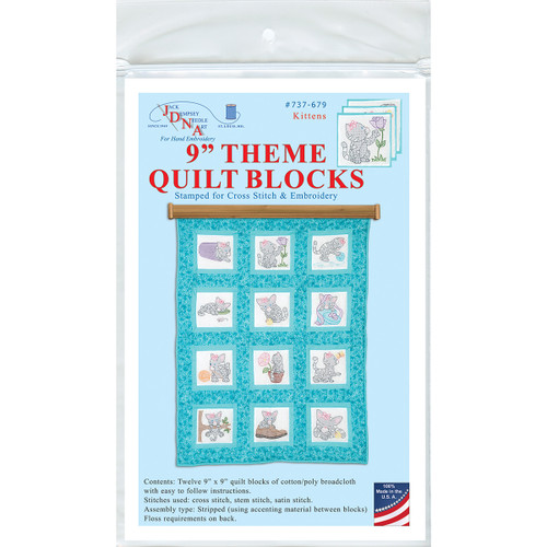 Jack Dempsey Themed Stamped White Quilt Blocks 9"X9" 12/Pkg-Kittens - 737 679 - 013155526790